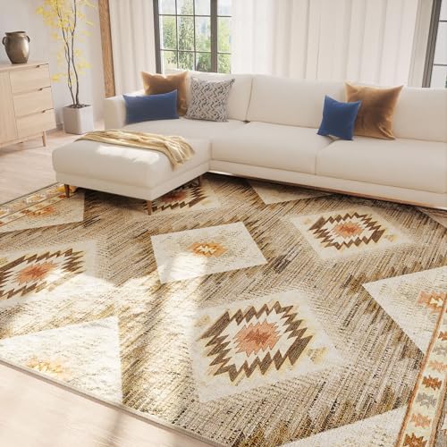 Moroccan Style 8x10 Washable Area Rug Cream/Camel