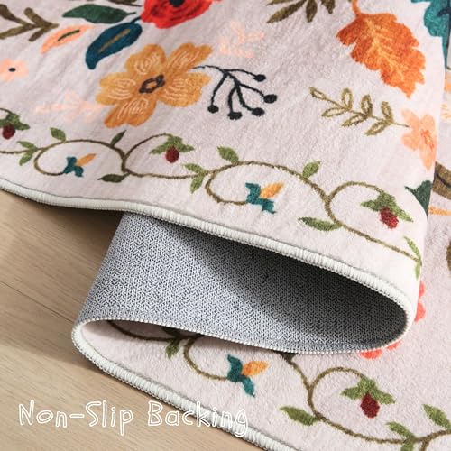 Soft Floral Runner Rug for Hallways and Kitchen
