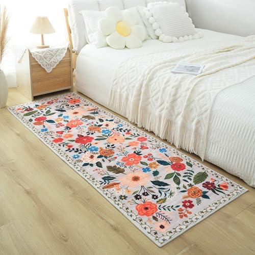 Soft Floral Runner Rug for Hallways and Kitchen