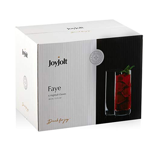 JoyJolt Faye 13oz Highball Glasses, 6 pc Glass Set