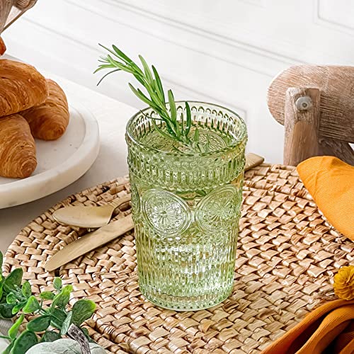 Set of 6 Vintage Sage Green Striped Drinking Glasses