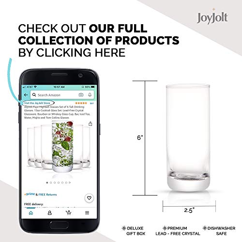 JoyJolt Faye 13oz Highball Glasses, 6 pc Glass Set
