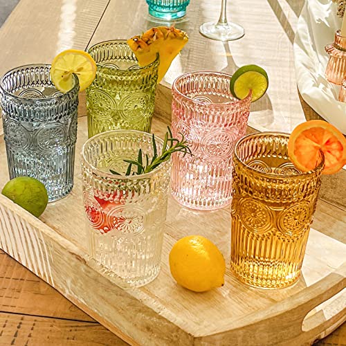 Set of 6 Vintage Sage Green Striped Drinking Glasses