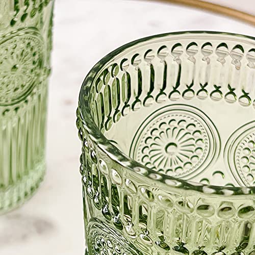Set of 6 Vintage Sage Green Striped Drinking Glasses