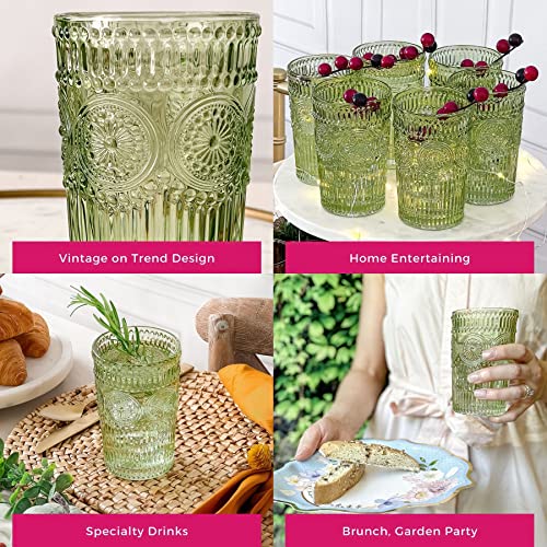 Set of 6 Vintage Sage Green Striped Drinking Glasses