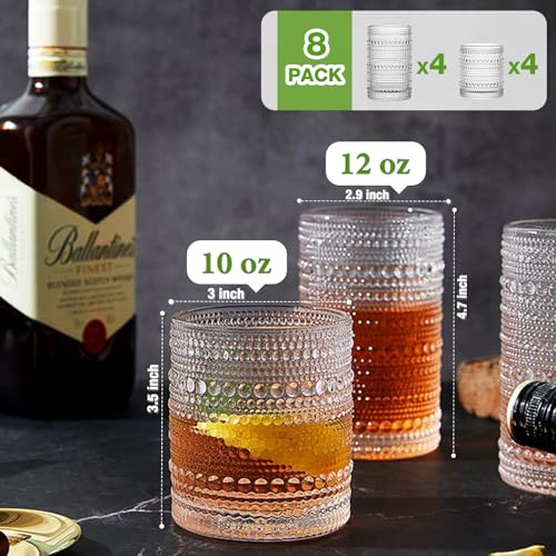 Vintage Hobnail Drinking Glasses Set for Beer & Cocktails