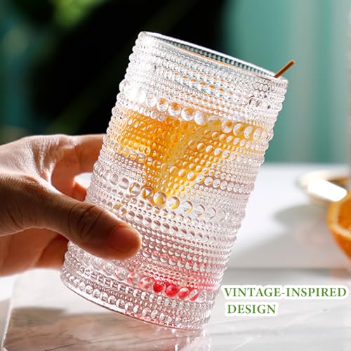 Vintage Hobnail Drinking Glasses Set for Beer & Cocktails