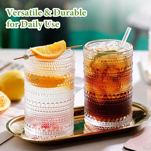 Vintage Hobnail Drinking Glasses Set for Beer & Cocktails