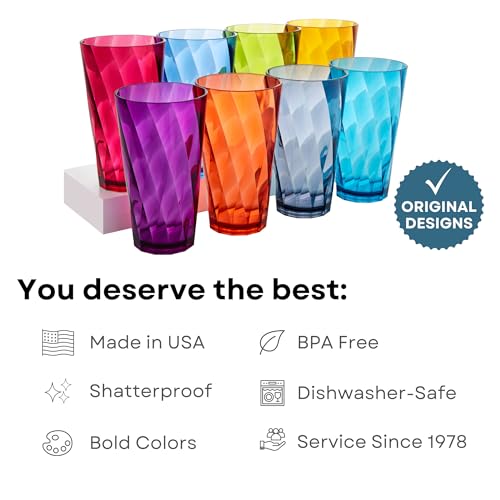 Set of 8 Jewel Tone Plastic Drinking Glasses