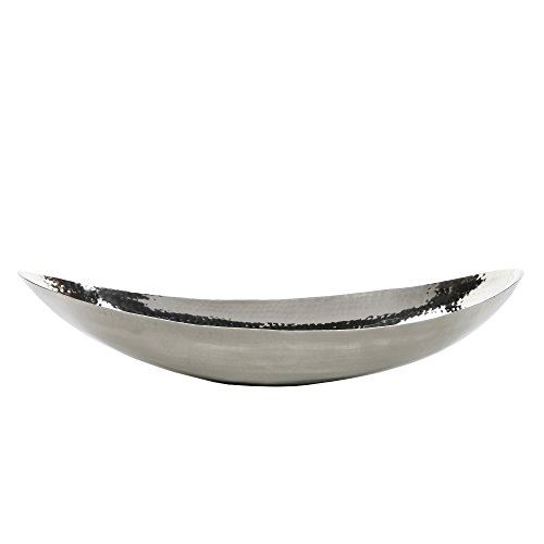 Hosley 13.5" Hammered Stainless Steel Oval Bowl for Decor