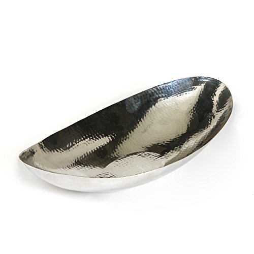 Hosley 13.5" Hammered Stainless Steel Oval Bowl for Decor