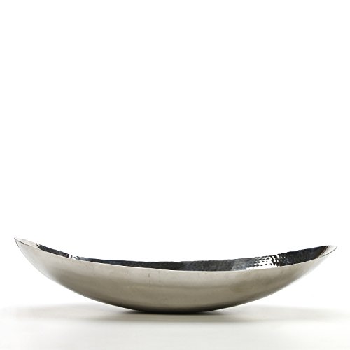 Hosley 13.5" Hammered Stainless Steel Oval Bowl for Decor