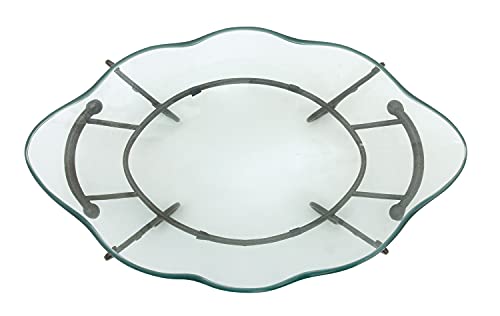 Glass bowl with metal scroll base, 23" x 14" x 9