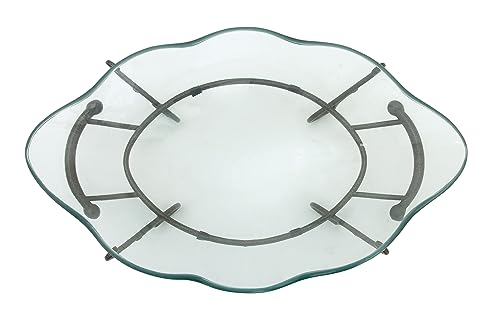 Glass bowl with metal scroll base, 23" x 14" x 9