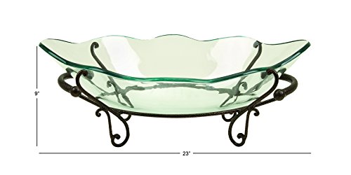 Glass bowl with metal scroll base, 23" x 14" x 9