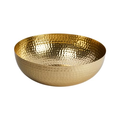 Gold Finish Round Hammered Metal Bowl, 14" diameter