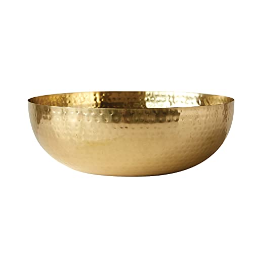 Gold Finish Round Hammered Metal Bowl, 14" diameter