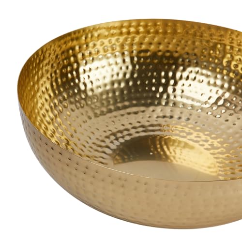 Gold Finish Round Hammered Metal Bowl, 14" diameter