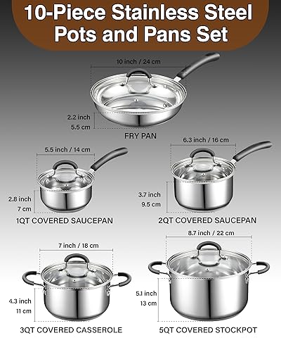 Stainless Steel 10-Piece Cookware Set with Stay-Cool Handles