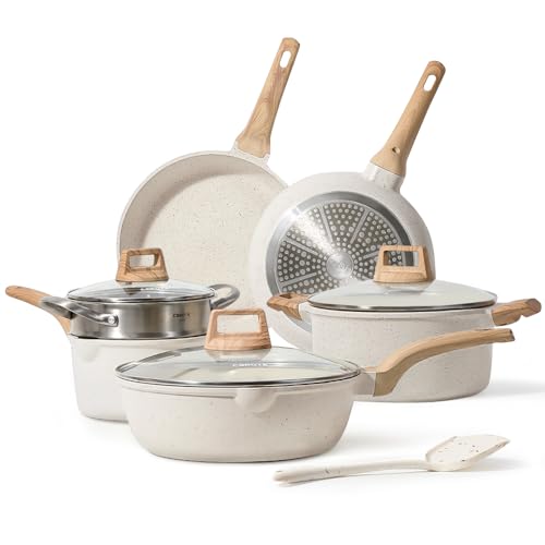 CAROTE White Granite Induction Kitchen Cookware Set, 10pcs