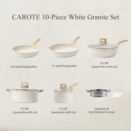 CAROTE White Granite Induction Kitchen Cookware Set, 10pcs