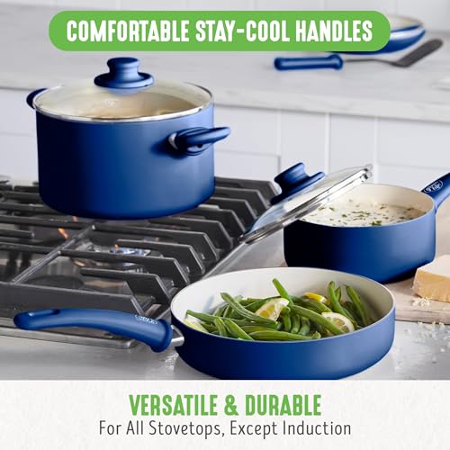 Nonstick Ceramic Cookware Set with Kitchen Utensils and Lid
