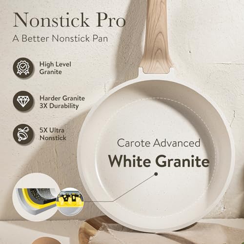 CAROTE White Granite Induction Kitchen Cookware Set, 10pcs