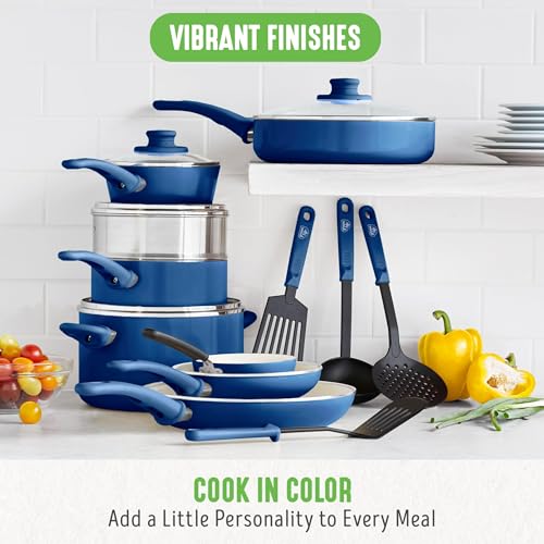 Nonstick Ceramic Cookware Set with Kitchen Utensils and Lid