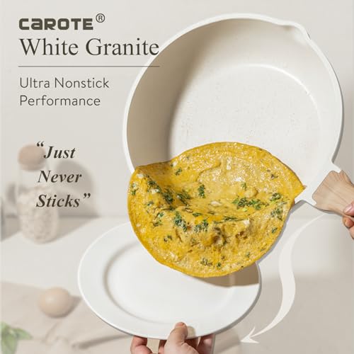 CAROTE White Granite Induction Kitchen Cookware Set, 10pcs