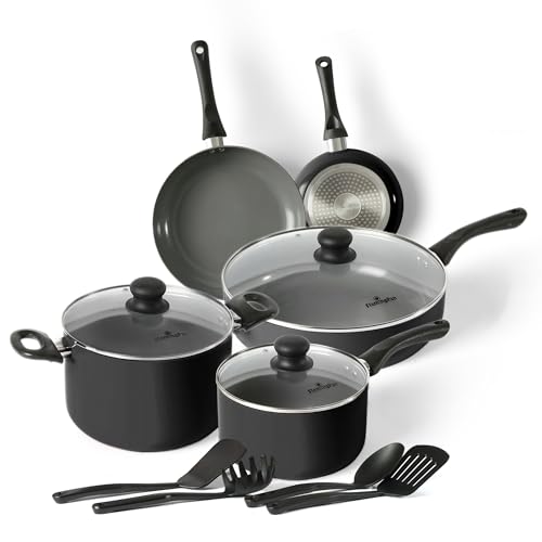 12-Piece Ceramic Coated Cookware Set in Black Color
