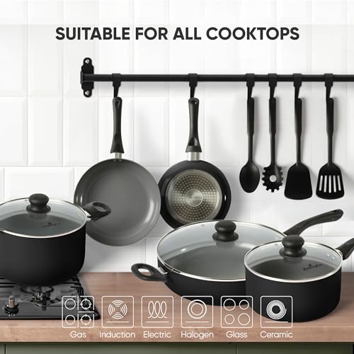 12-Piece Ceramic Coated Cookware Set in Black Color