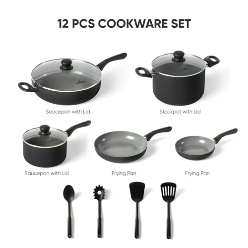 12-Piece Ceramic Coated Cookware Set in Black Color