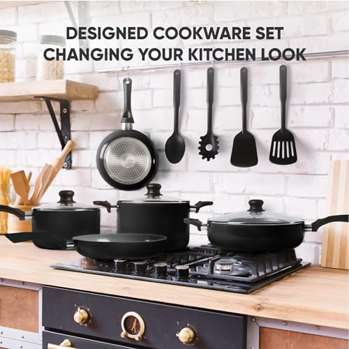 12-Piece Ceramic Coated Cookware Set in Black Color
