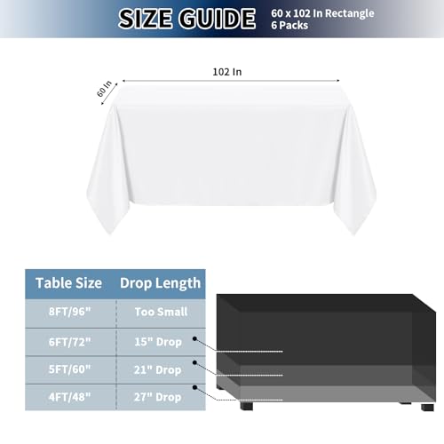 6 White Table Cloths - Stain/Wrinkle Resistant - 60 x 102