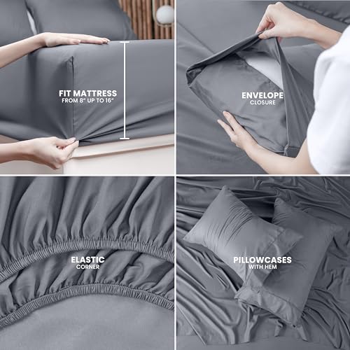 Utopia Bedding Queen Sheets Set - Brushed Microfiber - Gray
