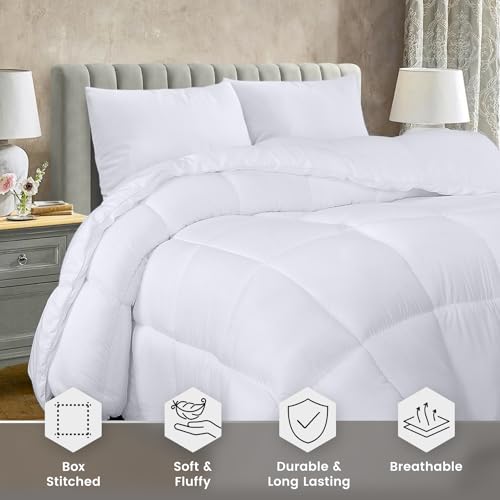 Quilted Comforter Insert with Box Stitched Design - Queen