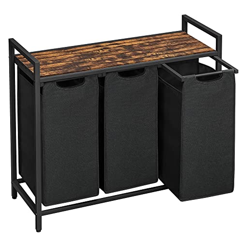 Rustic Brown and Black Laundry Sorter with Shelf