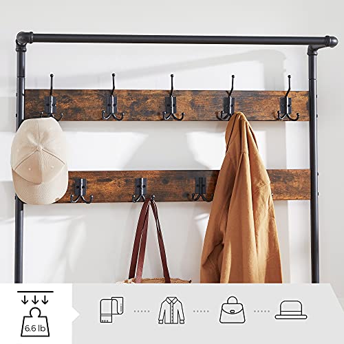 Industrial Coat Rack and Storage Bench with Hooks