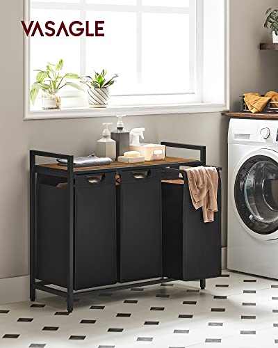 Rustic Brown and Black Laundry Sorter with Shelf