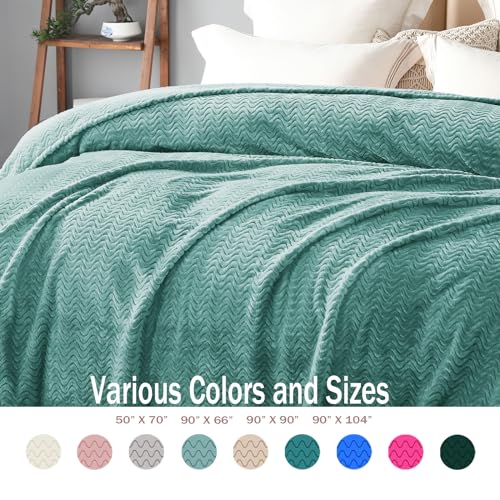 Soft Celadon Fleece Throw Blanket, Decorative Wave Texture
