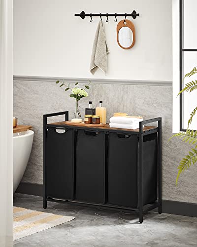 Rustic Brown and Black Laundry Sorter with Shelf