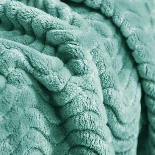 Soft Celadon Fleece Throw Blanket, Decorative Wave Texture