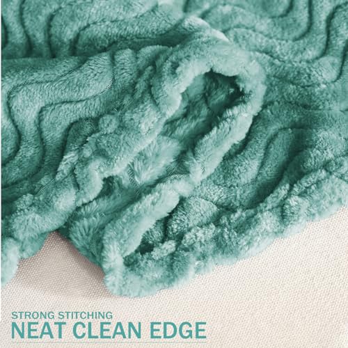 Soft Celadon Fleece Throw Blanket, Decorative Wave Texture