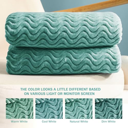 Soft Celadon Fleece Throw Blanket, Decorative Wave Texture