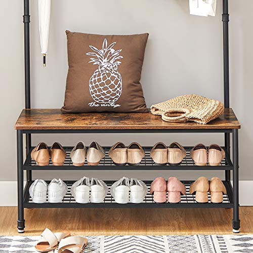 Industrial Coat Rack and Storage Bench with Hooks