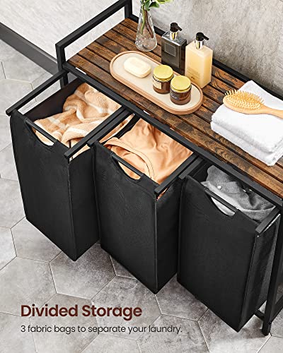 Rustic Brown and Black Laundry Sorter with Shelf