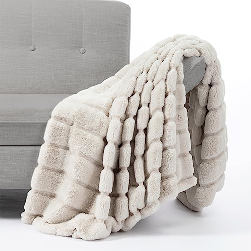 50x60 Inches Beige Faux Fur Cozy Throw Blanket