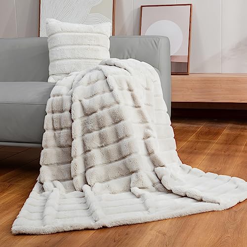 50x60 Inches Beige Faux Fur Cozy Throw Blanket