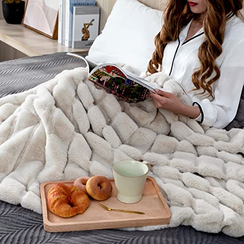 50x60 Inches Beige Faux Fur Cozy Throw Blanket