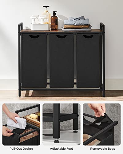 Rustic Brown and Black Laundry Sorter with Shelf